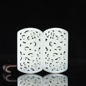 籽料和田白玉龙凤对牌吊坠（二件）