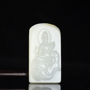 山流水料和田白玉普贤菩萨吊坠