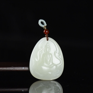 籽料和田白玉悟道吊坠