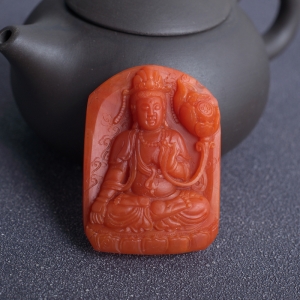 柿子红南红度母吊坠