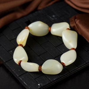 籽料和田玉原石单圈手串