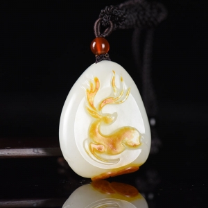 俏色山流水料和田白玉路路亨通吊坠