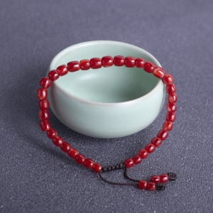 阿卡牛血红珊瑚桶珠单圈手串