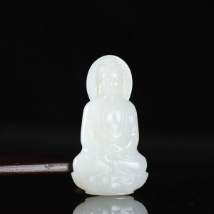 山料和田羊脂白玉大日如来吊坠