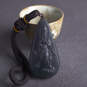 山料和田烟紫玉观音手把件