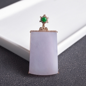 18K糯冰种紫罗兰翡翠无事牌吊坠