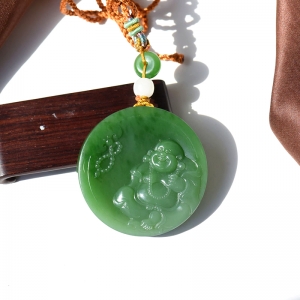 山料和田碧玉弥勒佛吊坠