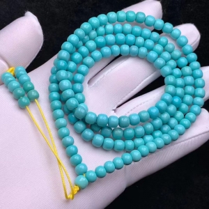 中高瓷蓝色绿松石老形珠108佛珠