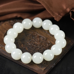 14mm山料和田白玉单圈手串