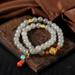 8mm山料和田烟青玉多圈手串