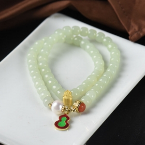 山料和田玉晴水色老形珠多圈手串