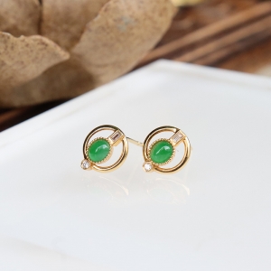 18k冰种翠绿翡翠耳钉