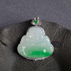 18K糯冰种飘翠翡翠弥勒佛吊坠
