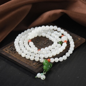 6mm山料和田羊脂白玉108佛珠