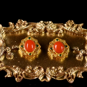 18K樱桃红南红耳钉