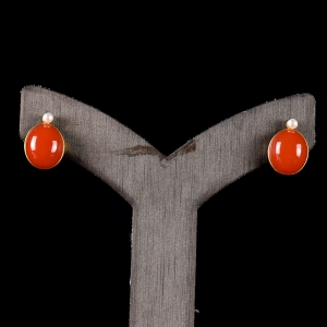 18K樱桃红南红耳钉两用款