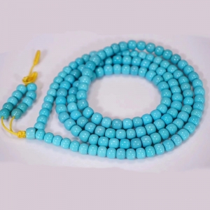 中高瓷蓝色绿松石老形珠108佛珠