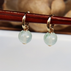 18k冰种飘花翡翠圆珠耳坠