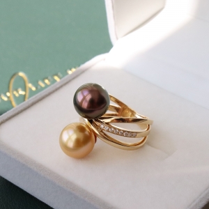 18k海水双色珍珠戒指