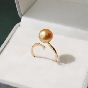 18k海水金色珍珠戒指