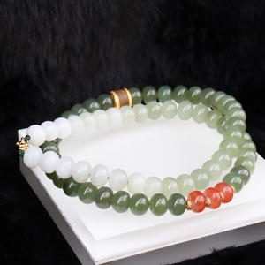 和田青玉算盘珠项链