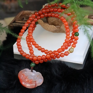 樱桃红南红花开富贵吊坠