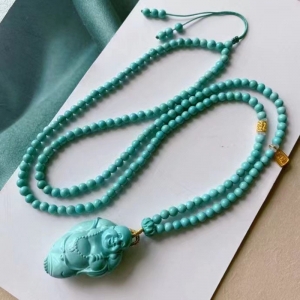 中高瓷蓝色绿松石弥勒佛吊坠