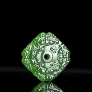 山料和田碧玉四方守护平安扣吊坠