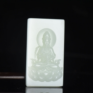 籽料和田白玉观音吊坠