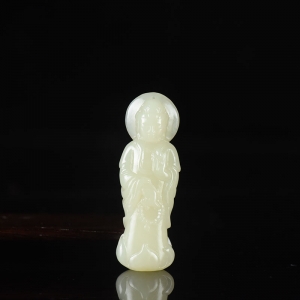 籽料和田白玉观音吊坠