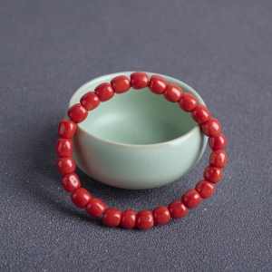 沙丁珊瑚桶珠单圈手串