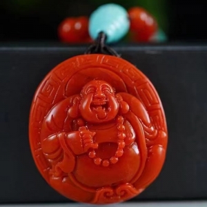 柿子红南红弥勒佛吊坠