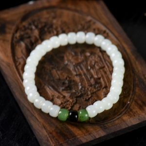 山料和田白玉老形珠单圈手串