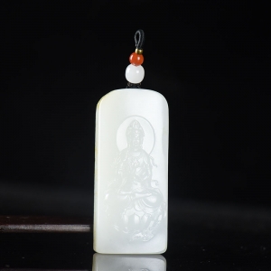 籽料和田白玉观音吊坠