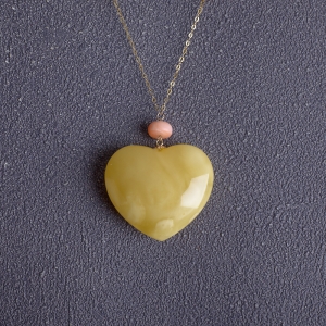 18K白花蜜蜡心形项链