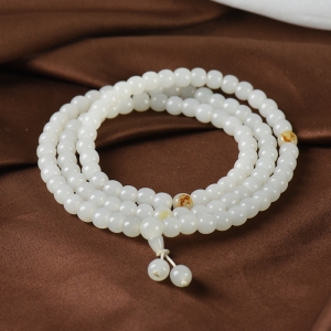 籽料和田白玉老形珠108佛珠