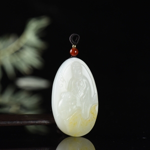 籽料和田白玉送子观音吊坠