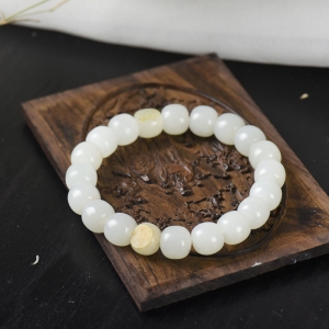 10mm籽料和田白玉老形珠单圈手串