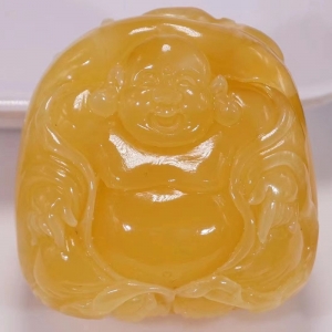 鸡油黄蜜蜡弥勒佛吊坠