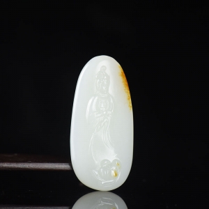 山流水料和田白玉观音吊坠