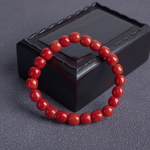 沙丁珊瑚桶珠单圈手串