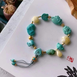 中高瓷蓝色绿松石多宝手绳