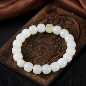 籽料和田白玉老形珠单圈手串