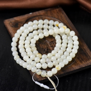 6.5mm籽料和田白玉108佛珠