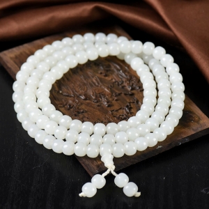 籽料和田白玉老形珠108佛珠