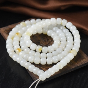 籽料和田白玉老形珠108佛珠