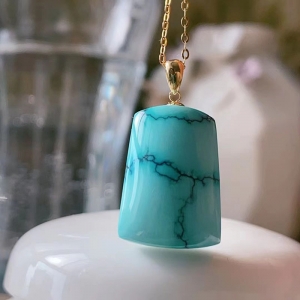 18K中高瓷网花无事牌吊坠