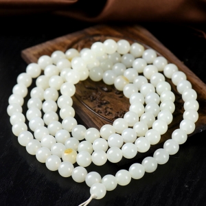 8mm籽料和田白玉108佛珠