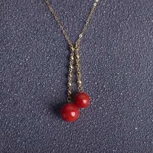 18K沙丁牛血红珊瑚圆珠项链