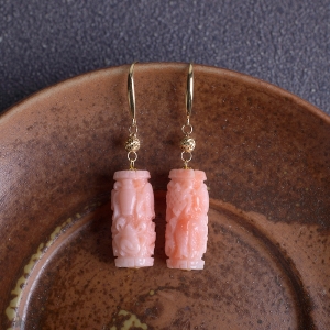 18KMOMO珊瑚八宝桶珠耳环